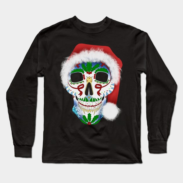 Christmas Sugar Skull Long Sleeve T-Shirt by Mystik Media LLC